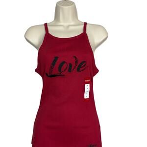 NEW! Guess Ribbed Tank Strappy Red Love Logo Casual Top - M